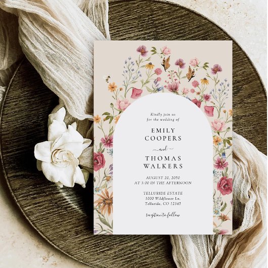 Boho Wildflower Wedding Invitation Kaart