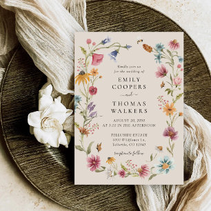 Boho Wildflower Wedding Invitation Kaart
