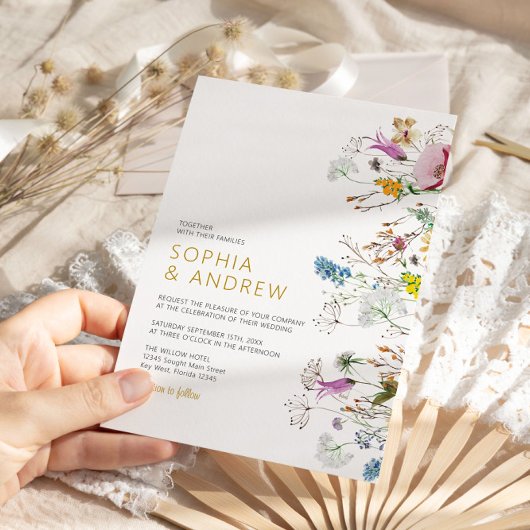 Boho Wildflower Wedding Invitation Kaart
