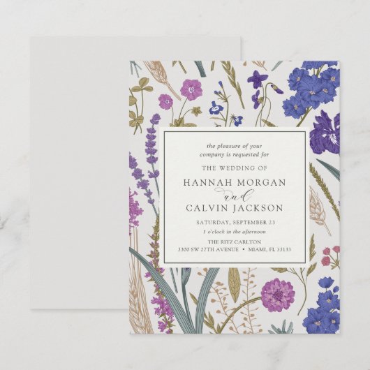 Boho Wildflower Wedding Invitation Kaart (Voorkant / Achterkant)