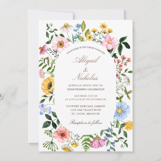 Boho Wildflower Wedding Invitation Kaart (Voorkant)