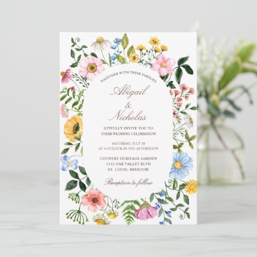 Boho Wildflower Wedding Invitation Kaart (Staand voorkant)