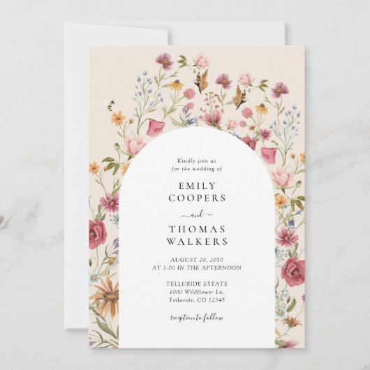 Boho Wildflower Wedding Invitation Kaart (Voorkant)