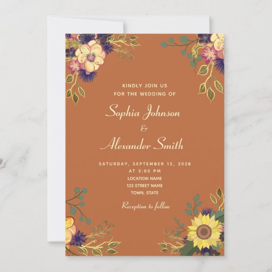Boho Wildflower Wedding Invitation Kaart (Voorkant)
