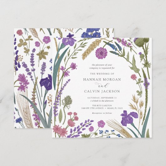 Boho Wildflower Wedding Invitation Kaart (Voorkant / Achterkant)
