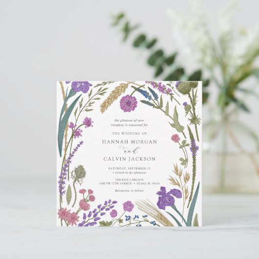 Boho Wildflower Wedding Invitation Kaart (Staand voorkant)