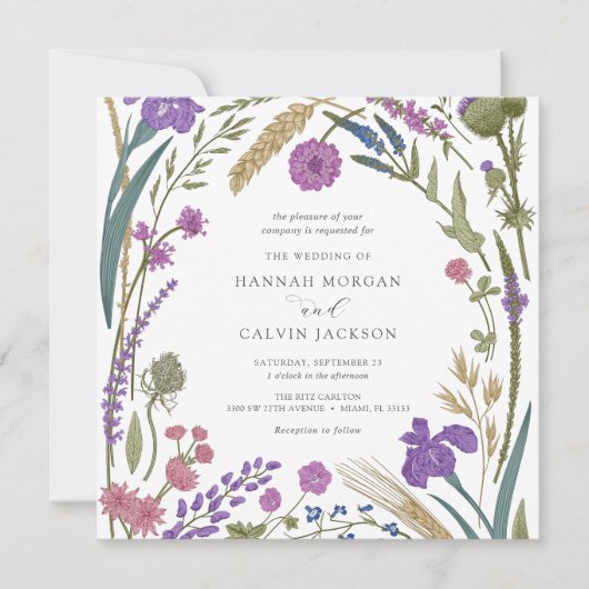 Boho Wildflower Wedding Invitation Kaart (Voorkant)