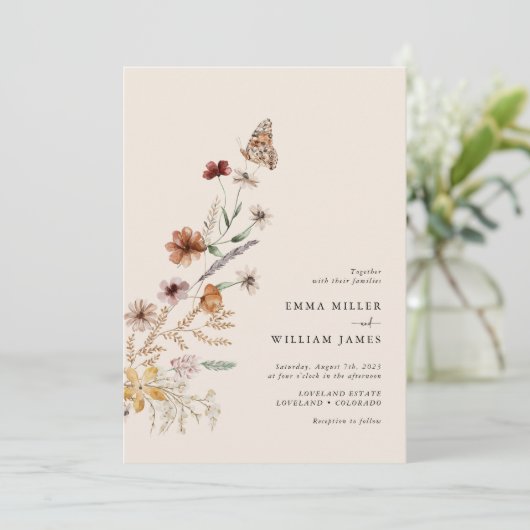 Boho Wildflower Wedding Kaart (Staand voorkant)