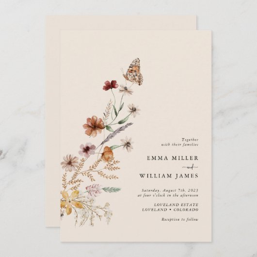 Boho Wildflower Wedding Kaart (Voorkant / Achterkant)