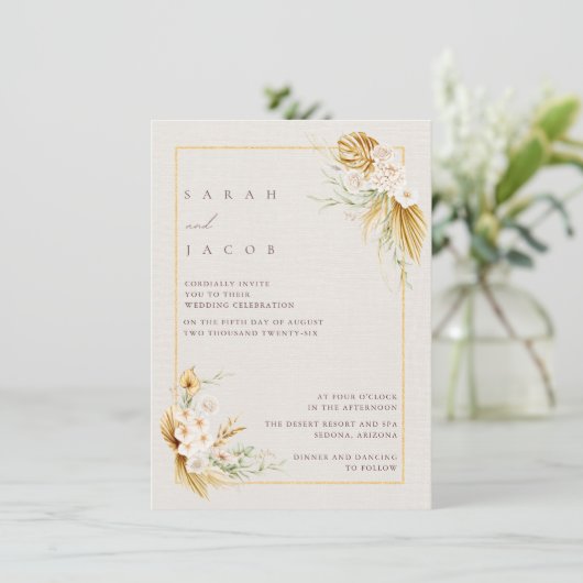 Boho Wildflower Wedding Kaart (Staand voorkant)