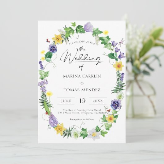 Boho Wildflower Wedding Kaart (Staand voorkant)