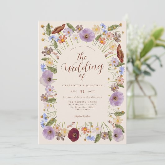 Boho Wildflower Wedding Kaart (Staand voorkant)