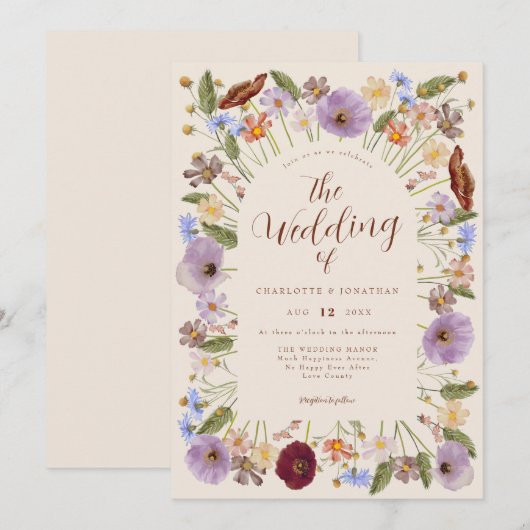 Boho Wildflower Wedding Kaart (Voorkant / Achterkant)