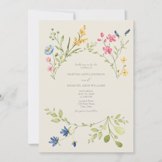 Boho Wildflower Wedding Kaart (Voorkant)