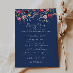 Boho Wildflower Wedding Kissing Menu Game Kaart