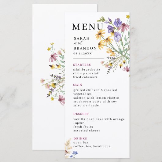 Boho Wildflower Wedding Menu (Voorkant / Achterkant)