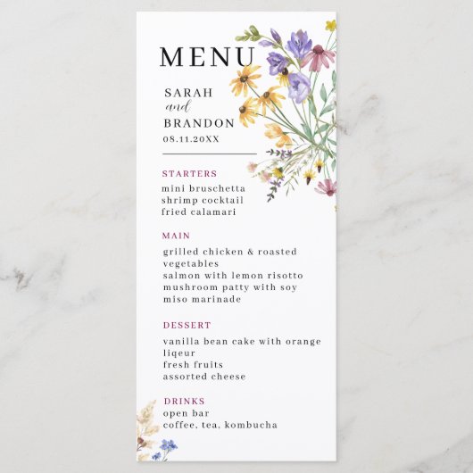 Boho Wildflower Wedding Menu (Voorkant)