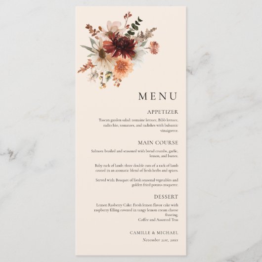 Boho Wildflower Wedding Menu Kaart (Voorkant)