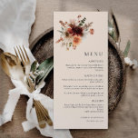 Boho Wildflower Wedding Menu Kaart<br><div class="desc">Maak je boho bruiloft decor compleet met deze wildflower menukaart. Het delicate bloemontwerp voegt een grillige,  rustieke charme toe aan uw speciale dag. Overeenkomende items in onze Autumn Elegance Herfst Floral Wedding Collectie - Cava Party Design</div>