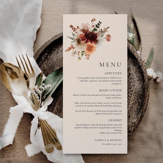 Boho Wildflower Wedding Menu Kaart