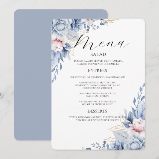Boho Wildflower Wedding Menu Uitnodiging (Voorkant / Achterkant)