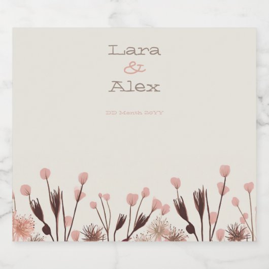 Boho Wildflower Wedding Mousserende Wijn Label Sparkling Wijnetiket (Enkel label)