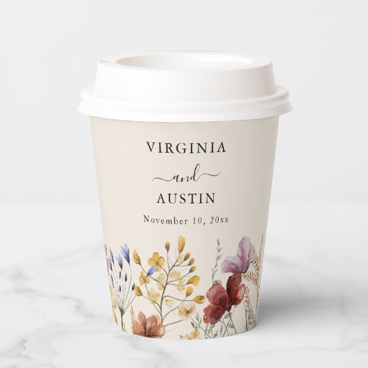 Boho Wildflower Wedding Papieren Bekers (Achterkant)