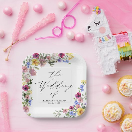 Boho Wildflower Wedding Papieren Bordje (Feest)