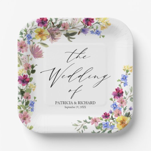 Boho Wildflower Wedding Papieren Bordje (Voorkant)