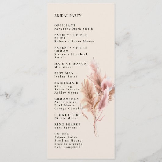 Boho Wildflower Wedding Program  Programmakaart (Achterkant)