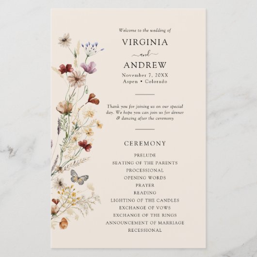 Boho Wildflower Wedding Programme (Voorkant)