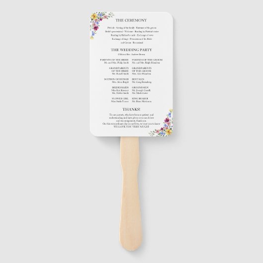 Boho Wildflower Wedding Programme Handwaaier (Achterkant)