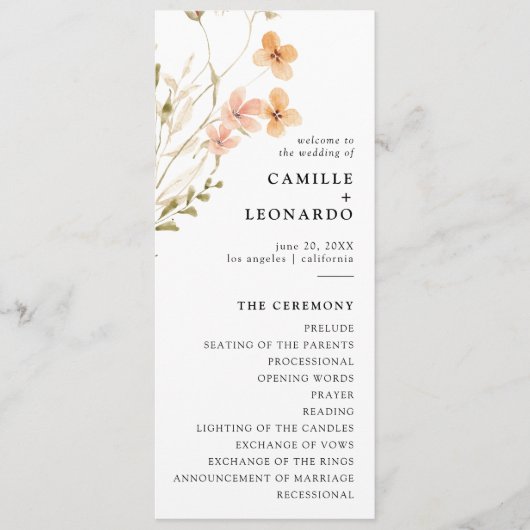 Boho Wildflower Wedding Programme Programmakaart (Voorkant)