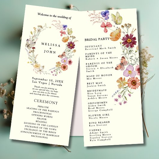 Boho Wildflower Wedding Programme Programmakaart