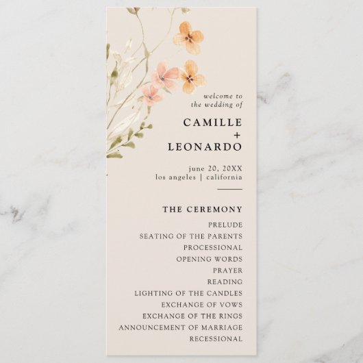 Boho Wildflower Wedding Programme Programmakaart (Voorkant)