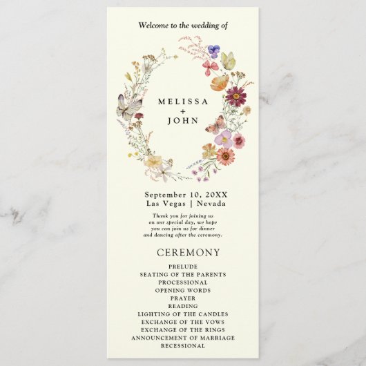 Boho Wildflower Wedding Programme Programmakaart (Voorkant)