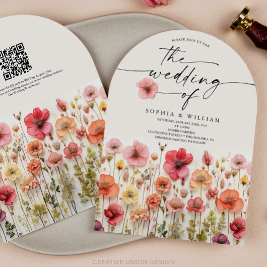 Boho Wildflower Wedding QR Code Arch Kaart