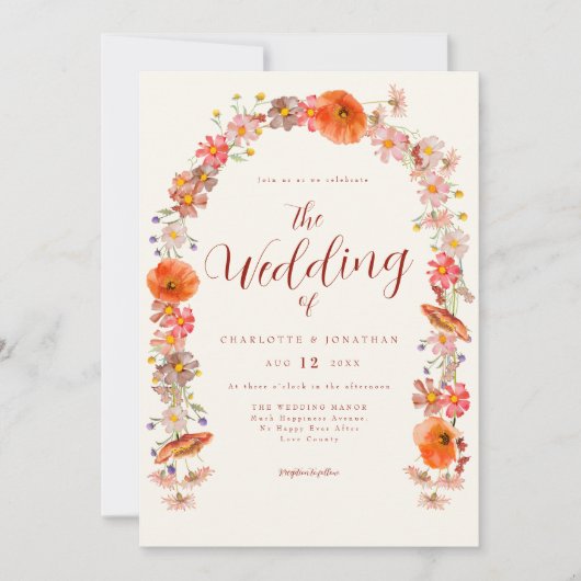 Boho Wildflower Wedding QR-code Kaart (Voorkant)