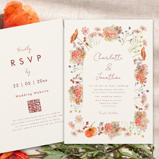 Boho Wildflower Wedding QR-code Kaart