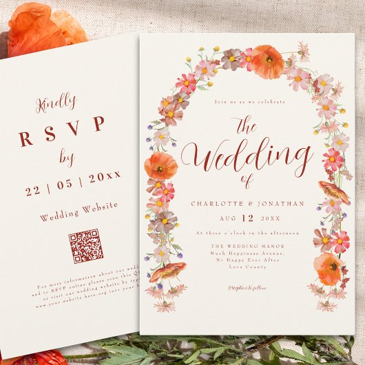Boho Wildflower Wedding QR-code Kaart