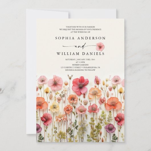 Boho Wildflower Wedding QR-code Kaart (Voorkant)