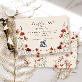 Boho Wildflower Wedding QR-code RSVP Kaartje
