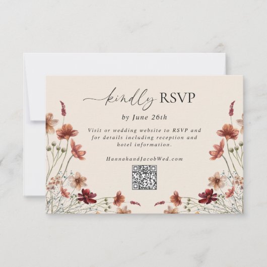 Boho Wildflower Wedding QR-code RSVP Kaartje (Voorkant)