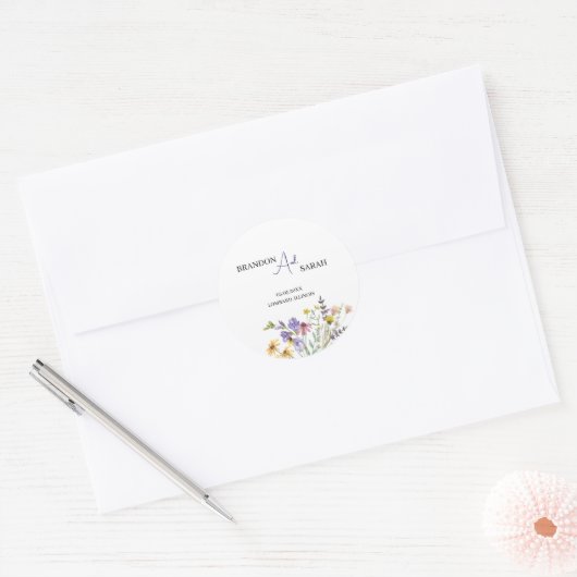 Boho Wildflower Wedding Ronde Sticker (Envelop)