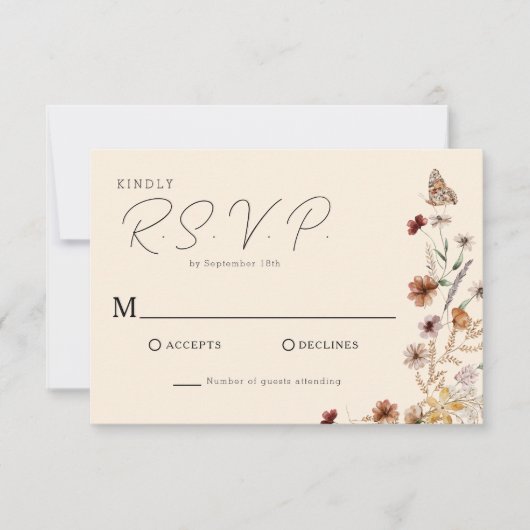Boho Wildflower Wedding RSVP Kaartje (Voorkant)
