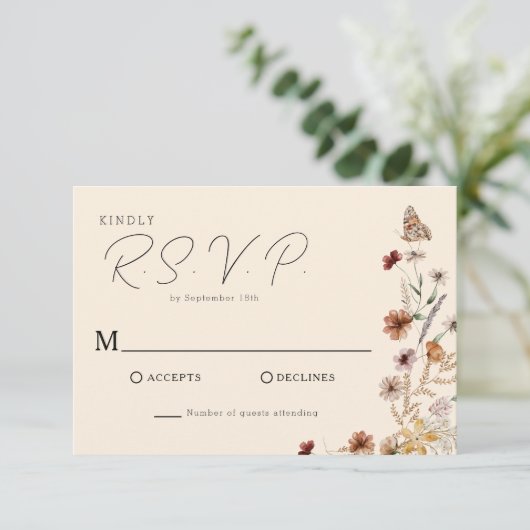 Boho Wildflower Wedding RSVP Kaartje (Staand voorkant)