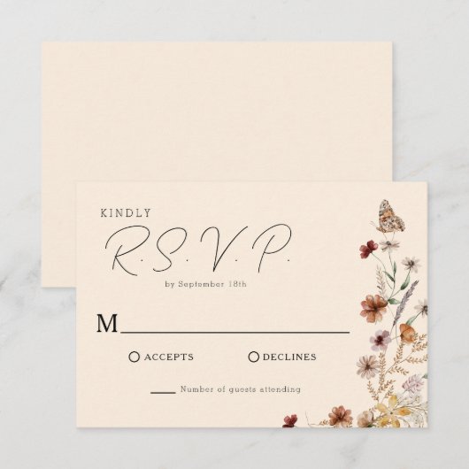 Boho Wildflower Wedding RSVP Kaartje (Voorkant / Achterkant)