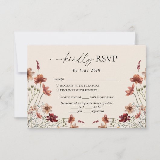 Boho Wildflower Wedding RSVP Kaartje (Voorkant)