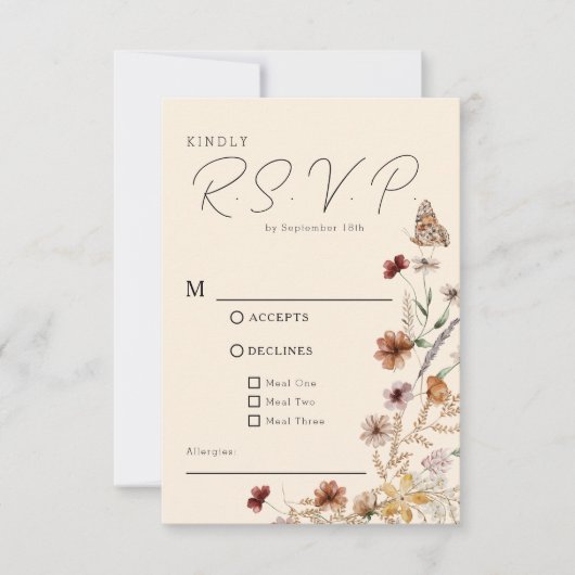 Boho Wildflower Wedding RSVP Kaartje (Voorkant)