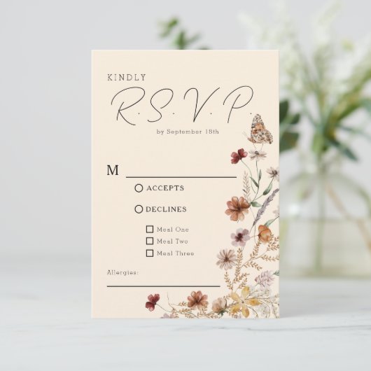 Boho Wildflower Wedding RSVP Kaartje (Staand voorkant)